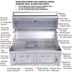 Barbecue Encastrable Hybride Charbon De Bois & Gaz 42" - 106cm - SUNSTONE -Gril Cuisine Boutique barbecue hybride gaz charbon de bois 76cm 7